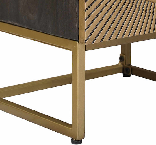 Highboard Βιτρίνα Σαλονιού από Ξύλο & Μέταλλο με Τζάμι Ορείχαλκος 35x30x120cm