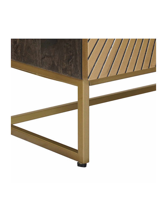 Highboard Floor Living Room Display Cabinet Made of Wood & Metal with Windowed Brass 53.5x30x95cm