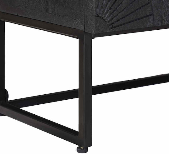 Highboard Living Room Display Cabinet made of Wood and Metal with Windowed Black 35x30x120cm