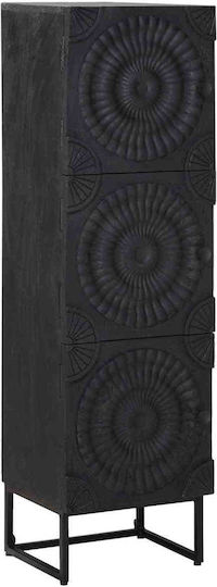 Highboard Living Room Display Cabinet made of Wood and Metal with Windowed Black 35x30x120cm