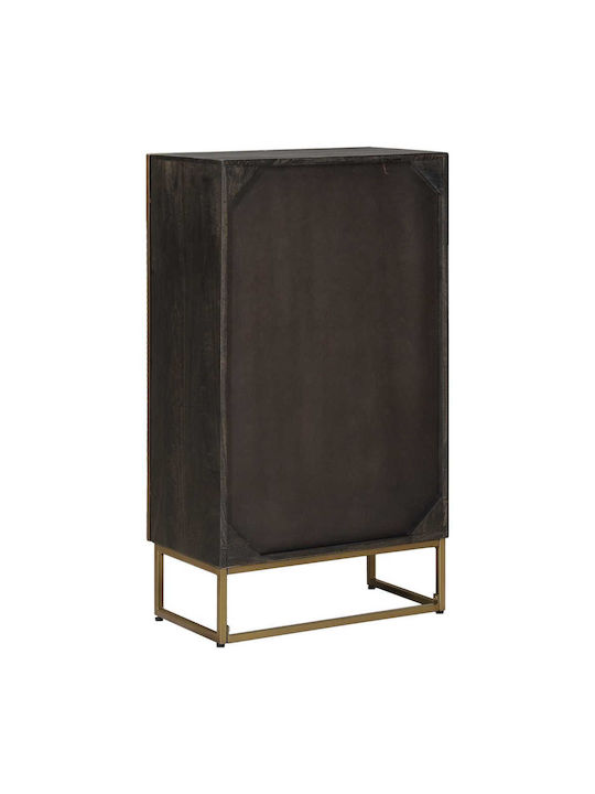 Highboard Floor Living Room Display Cabinet Made of Wood & Metal with Windowed Brass 53.5x30x95cm