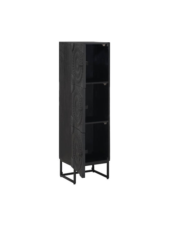 Highboard Floor Living Room Display Cabinet Made of Wood & Metal with Windowed Black 35x30x120cm
