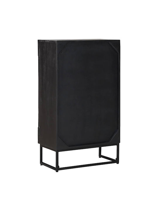 Highboard Floor Living Room Display Cabinet Made of Wood & Metal Windowed Black 55x30x95cm