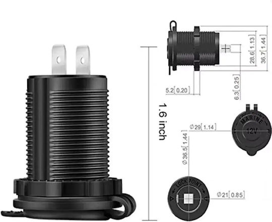 Wasserdichte Zigarettenanzünderbuchse 12v/24v Blaues LED-Beleuchtung & Schutzkappe Tc-461