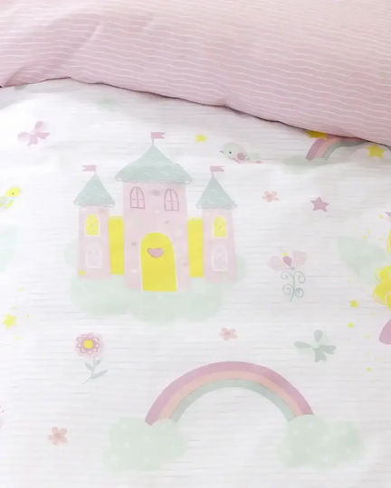 Nima Сет Единични Спални Комплекти с Ластик Памучни Fairy Lelly Бяло-розово 100x200cm 3 броя