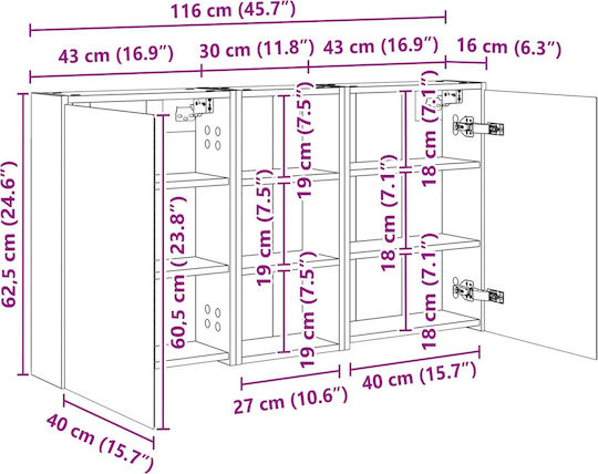 vidaXL Badezimmerspiegel Led mit Schrank 116x16cm Transparent