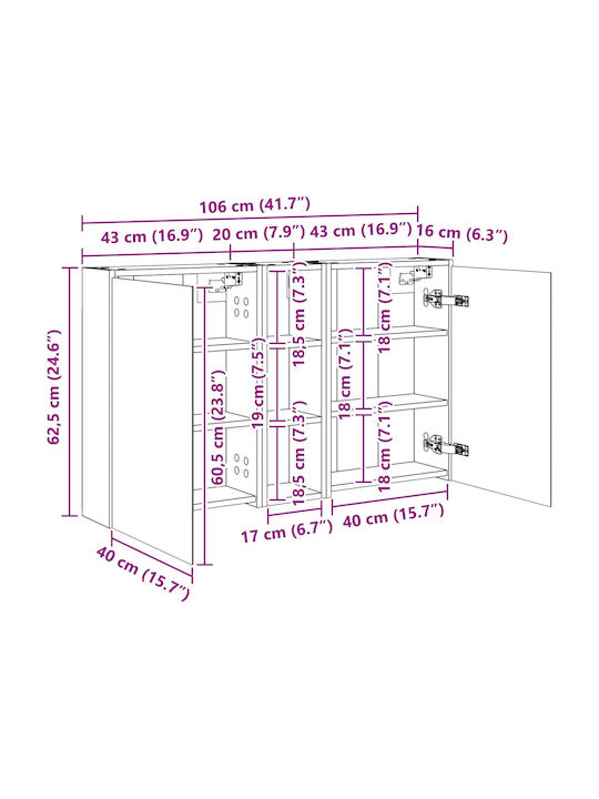 vidaXL Bathroom Mirror Led with Cabinet 106x16cm Transparent