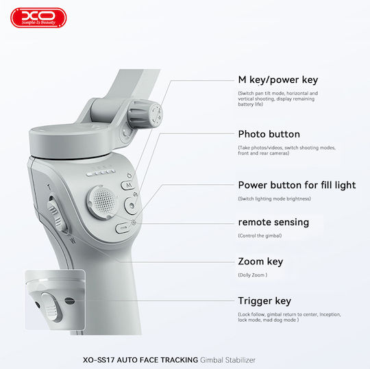 XO Ss17 Phone Gimbal with 8 Operating Hours Gray