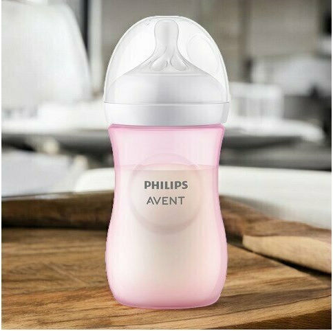 Philips Set Biberoane din Plastic Natural Anti-colici cu Tetină din Silicon Roz 260ml