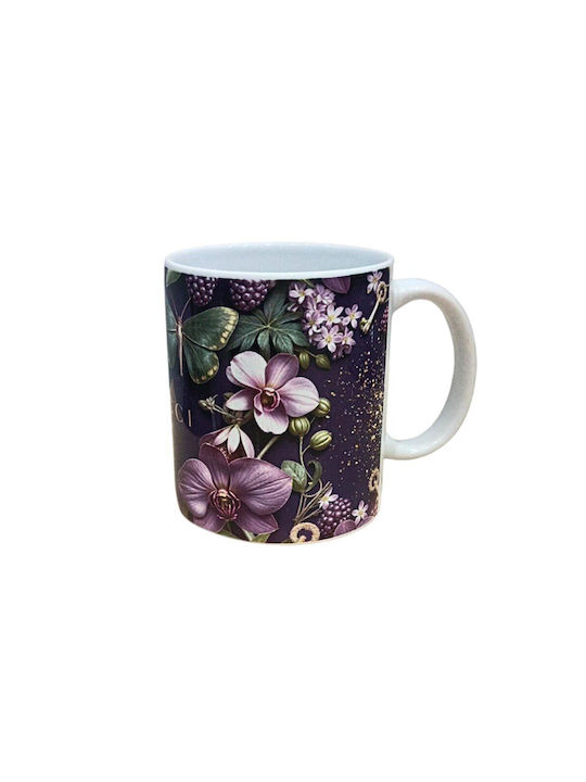 Blumige Tasse Keramik Lila 330ml