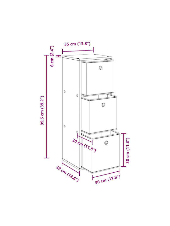 Wooden Storage Cabinet with 3 Drawers M35xW32xH99.5cm