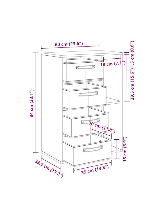 vidaXL Wohnzimmer Vitrine aus Spanplatte Grau 60x33.5x84cm