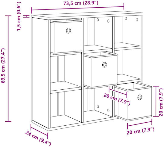 Cabinet De Depozitare Din Lemn Cu 3 Sertare L73.5xL24xÎ69.5cm