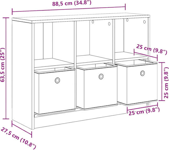 Living Room Display Cabinet Made of Black Particle Board Oak 88.5x27.5x63.5cm