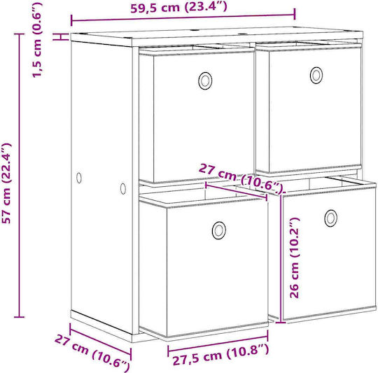 Wooden Storage Drawers with 4 Drawers M59.5xW27xH57 cm