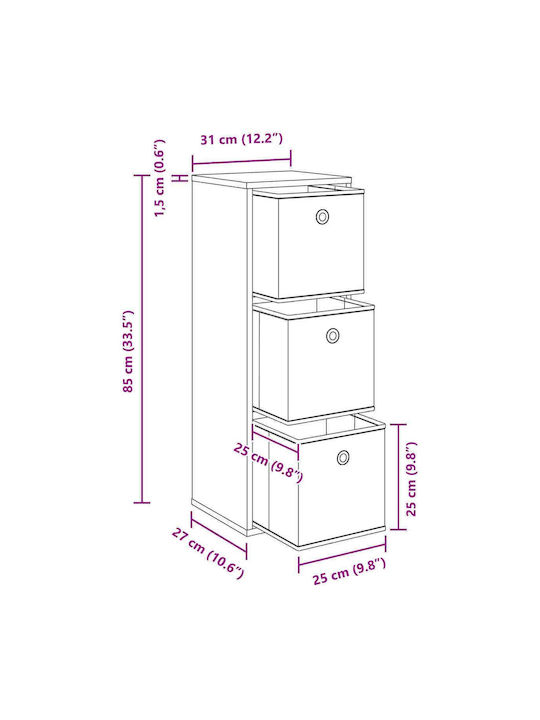 Storage Drawer Wooden with 3 Drawers M30.5xW27xH84.5cm