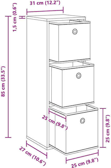 Storage Drawer Wooden with 3 Drawers M30.5xW27xH84.5cm