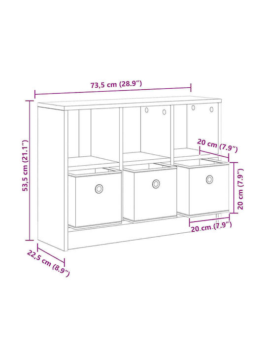 Wooden Storage Drawer Chest with 3 Drawers M73.5xW22.5xH53.5cm