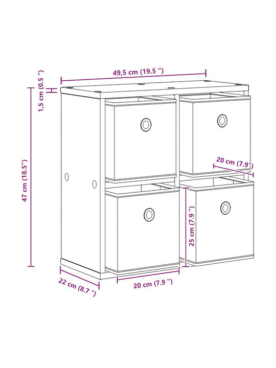 Wooden Storage Cabinet with 4 Drawers M49.5xW22xH47cm
