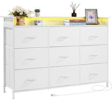 Συρταριέρα Κρεβατοκάμαρας mit 9 Schubladen White mit Stoffbezug 126x32x84.5cm