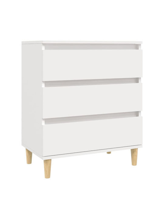 Wooden Chest of Drawers with 3 Drawers White 60x35x70cm