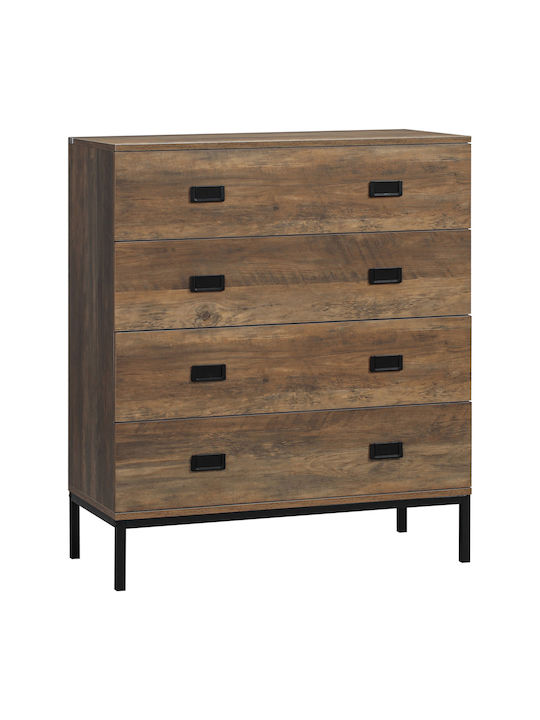 Wooden Bedroom Chest of Drawers With 4 Brown Drawers 80x39x95cm