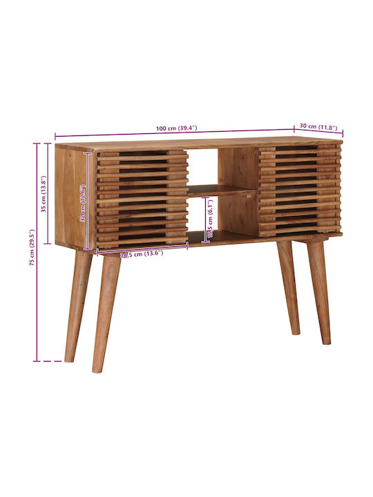 Rectangular Side Coffee Table Made of Solid Wood Natural W100xD30xH75cm