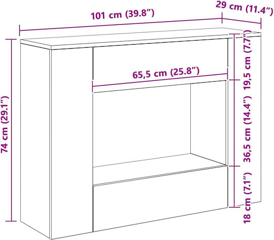 Wooden Console Brown M101xW29xH74cm