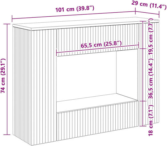 Wooden Striped Black Console M101xW29xH74cm