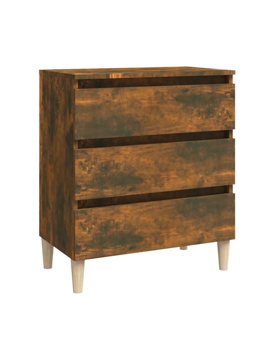 Wooden Chest of Drawers with 3 Drawers Smoked Oak 60x35x69cm