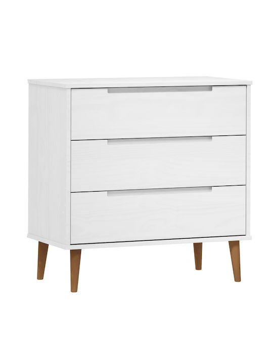 Chest of Drawers of Solid Wood with 3 Drawers White 80x40x80cm