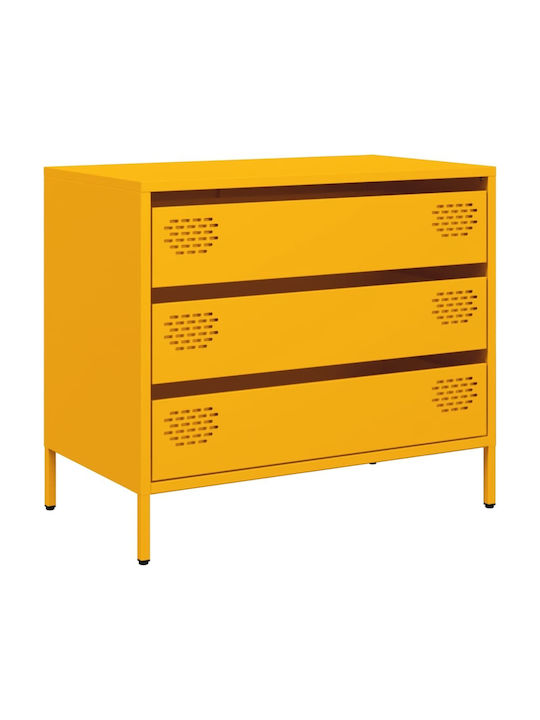 Metallic Chest of Drawers with 3 Drawers Mustard 68x39x58.5cm