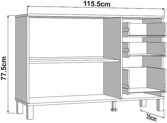 Fylliana Holz Sideboard mit Schubladen Weiß 116x35x78cm