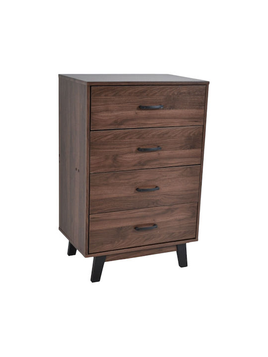 Wooden Chest of Drawers with 4 Drawers Walnut Color 60x40x93cm