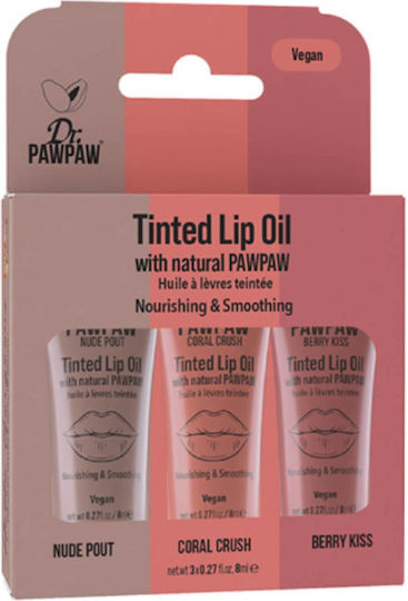 Dr. Pawpaw Σετ Lip Oil Coral Crush, Berry Kiss, Nude Pout 8ml