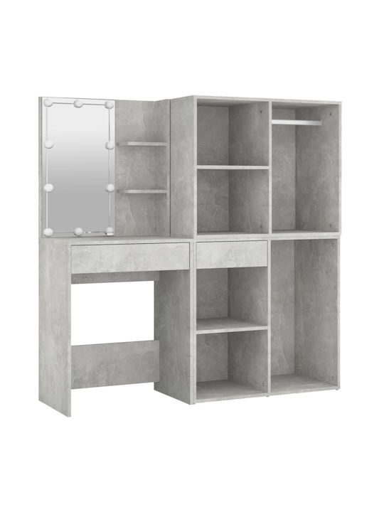 Masută De Toaletă De Podea Din Lemn Gri Beton Cu Oglindă 60x40x140cm