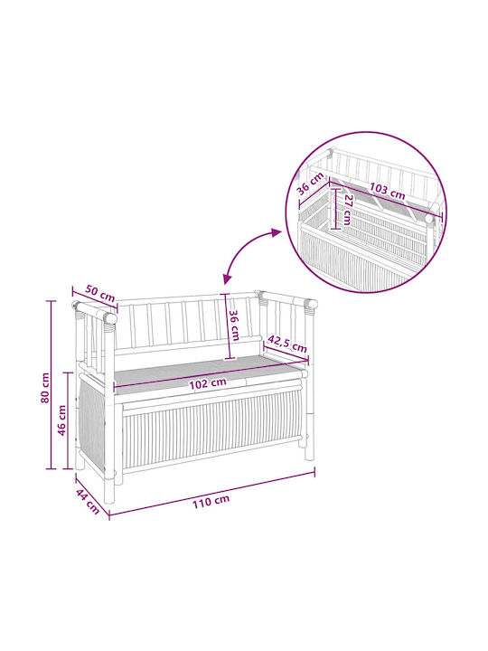 Outdoor-Bank aus Bambus mit Truhe und Kissen 110x47x80cm