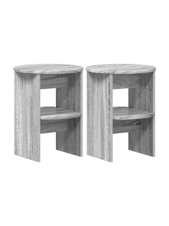 Round Side Coffee Table Wooden Gray Sonoma 2 Pieces W40xL40xH50cm