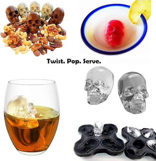 Eiswürfelform Schädel aus Silikon 4 Schlitze mit Deckel Schwarze 10130