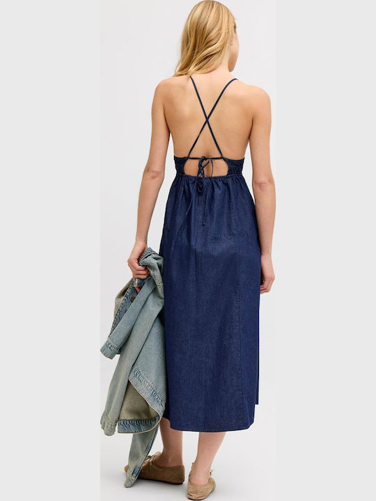 Καλοκαιρινό Midi Φόρεμα Τζιν Dark Blue Denim