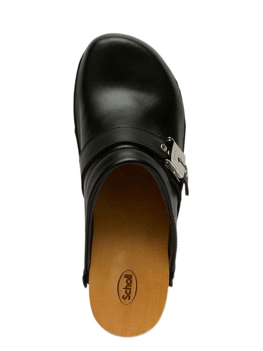 Scholl pescura Clog 50 Γυναικεία Δερμάτινα Ανατομικά Σαμπό Μαύρα