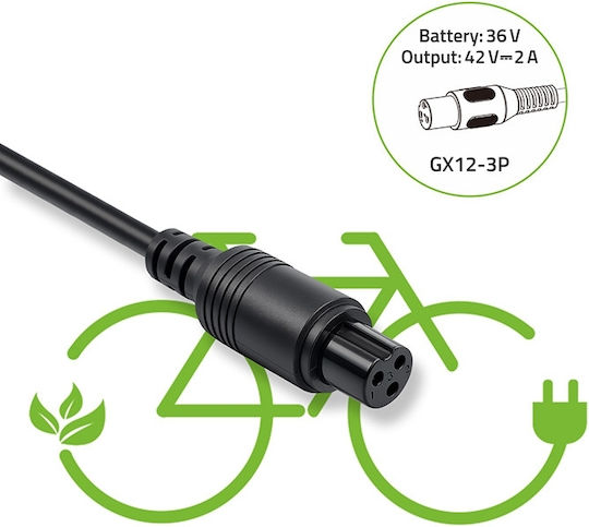 Qoltec Charger Qoltec Electric Bicycle 36v/42v 2a Gx12-3pin Power Cable