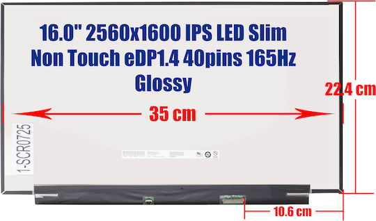 16 Inch IPS LED Slim Touch Laptop Monitor 2560x1440 Glossy 40 Pin for Msi Creator Z16 Ms1571 Prestige A13vf A13vfta A13veat A13vgta 1-SCR0725