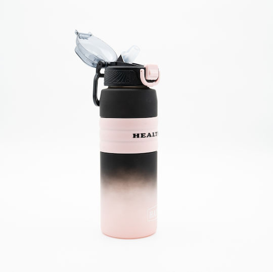 Happy Sticlă de Apă 800ml Ombre Negru-Roz Mâner Antiderapant din Silicon Pai și Dozator