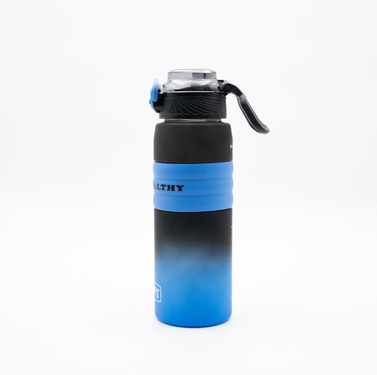 Happy Sticlă de Apă 800ml Ombre Negru-Albastru Mâner Antiderapant din Silicon Pai și Dozator