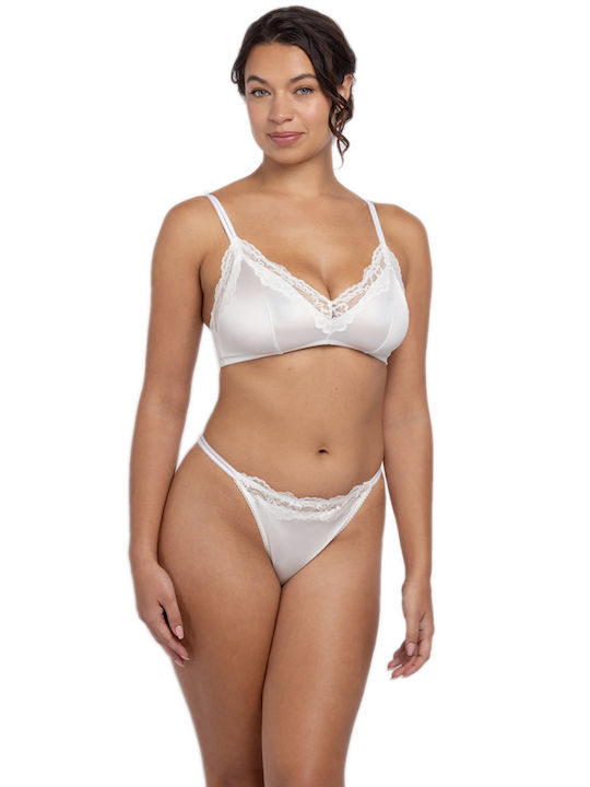 Ψηλόμεσο Γυναικείο String χωρίς Ραφές με Δαντέλα Ivory/beige