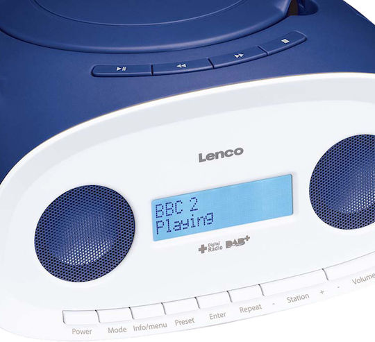 Lenco Portable Boombox Cd Usb Dab+ Fm Radio Lcd Screen White Blue