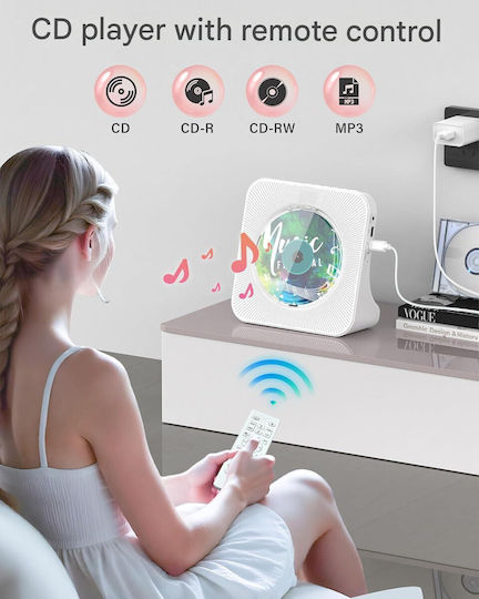 Premium Player Cd Portabil Greadio Bluetooth 5.0 Bidirecțional Boxe Stereo Hifi Telecomandă Ecran Led Radio Fm Cd Mp3 Usb Aux Suport Jack Căști Design Elegant Rezistent la Praful Funcție Temporizator de Somn Alb