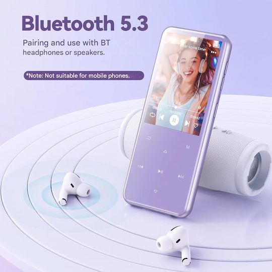 Agptek MP3 Player 64GB Bluetooth 5.3 Ecran TFT 2.4 Inch Hifi Lossless Difuzor Incorporat Radio FM Înregistrare Suportă Card TF 128GB Mov
