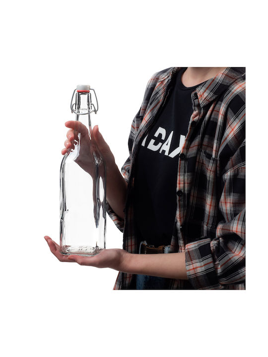 Kadax Μπουκάλι Νερού Γυάλινο με Κλιπ Διάφανο 1000ml 3 Τεμάχια